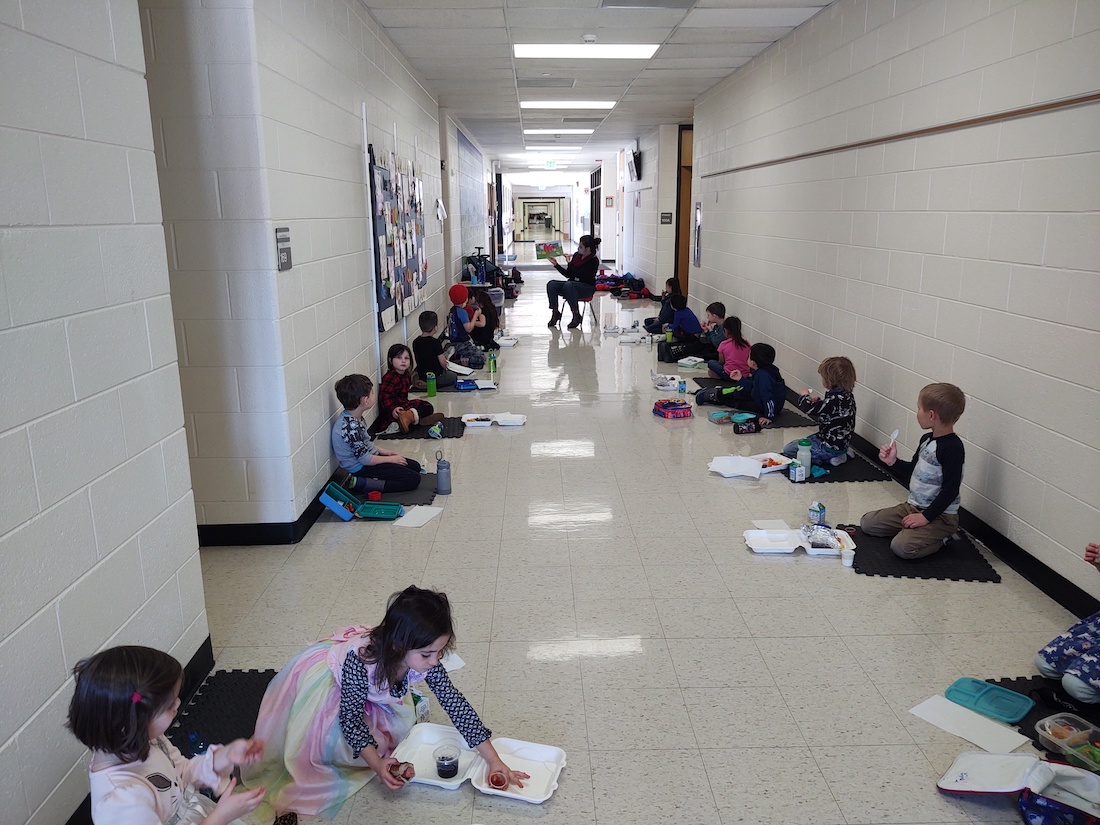 Class of students in the hall